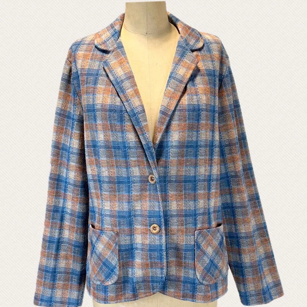 VINTAGE tartan plaid blazer suit jacket coat earthy lightweight womenโsโ 70s 80s